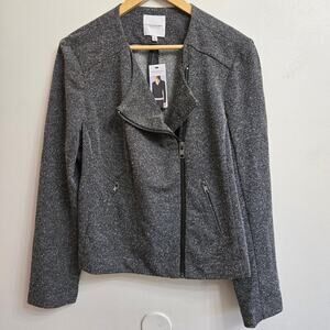 NWT Catherine Malandrino Gray Asymmetrical Zip Moto Jacket XL Knit Goth Rock